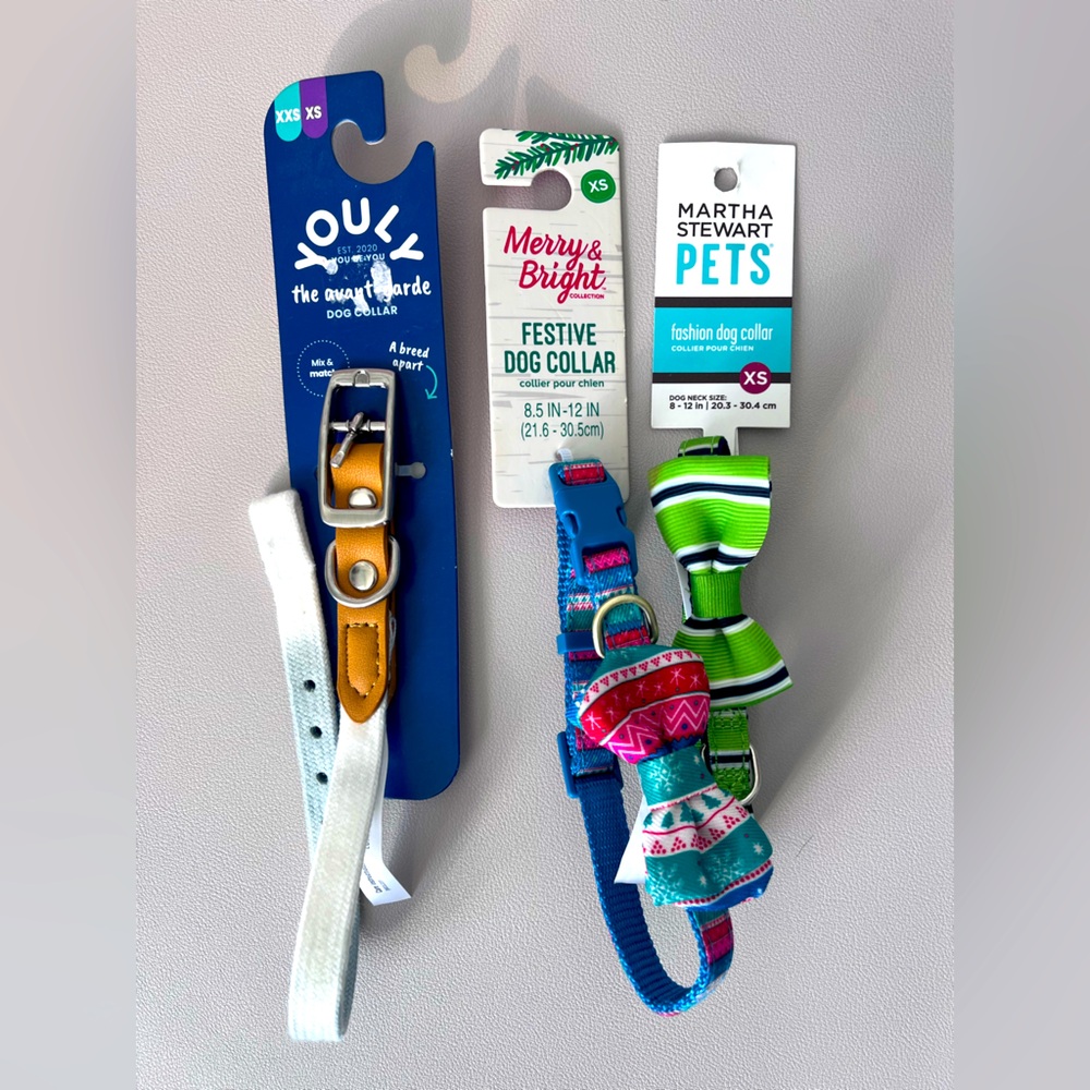 Set of three extra small colourful dog collars - all new